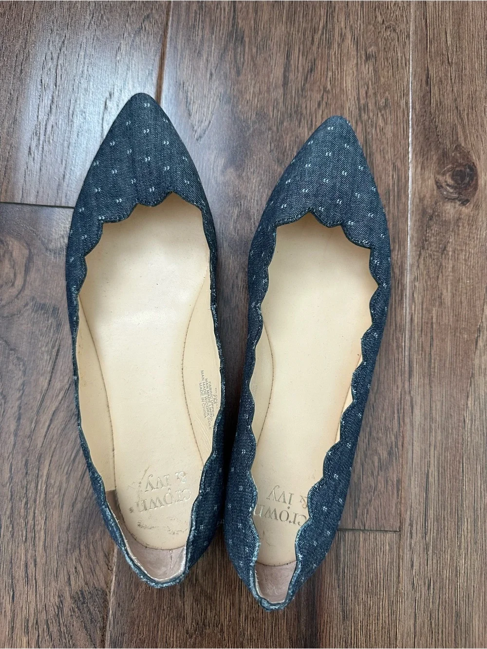 crown&ivy Scalloped Edge Denim Ballet Flats